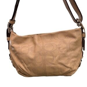 Coach Perforated Leather Hobo Bag Tan Beige Signature C F19257‎ Womens Shoulder